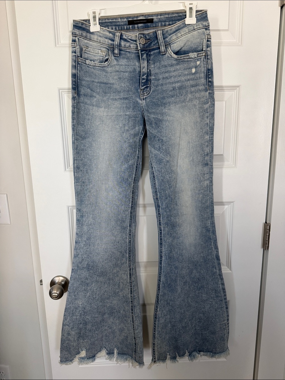 Flying Monkey Light Blue Flare Jeans with Raw Hem
